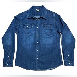 Duluth Trading Co Pearl Snap Denim Long Sleeve Shirt Sz S